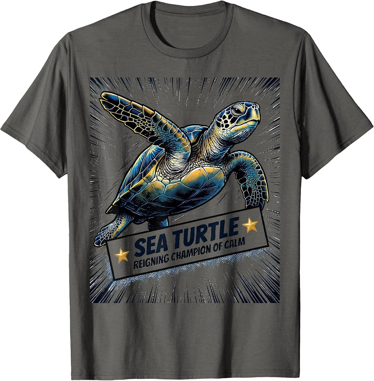 Sea Turtle Reigning Champion of Calm Comic Book Pet Lover T-Shirt - Asphalt Grey
