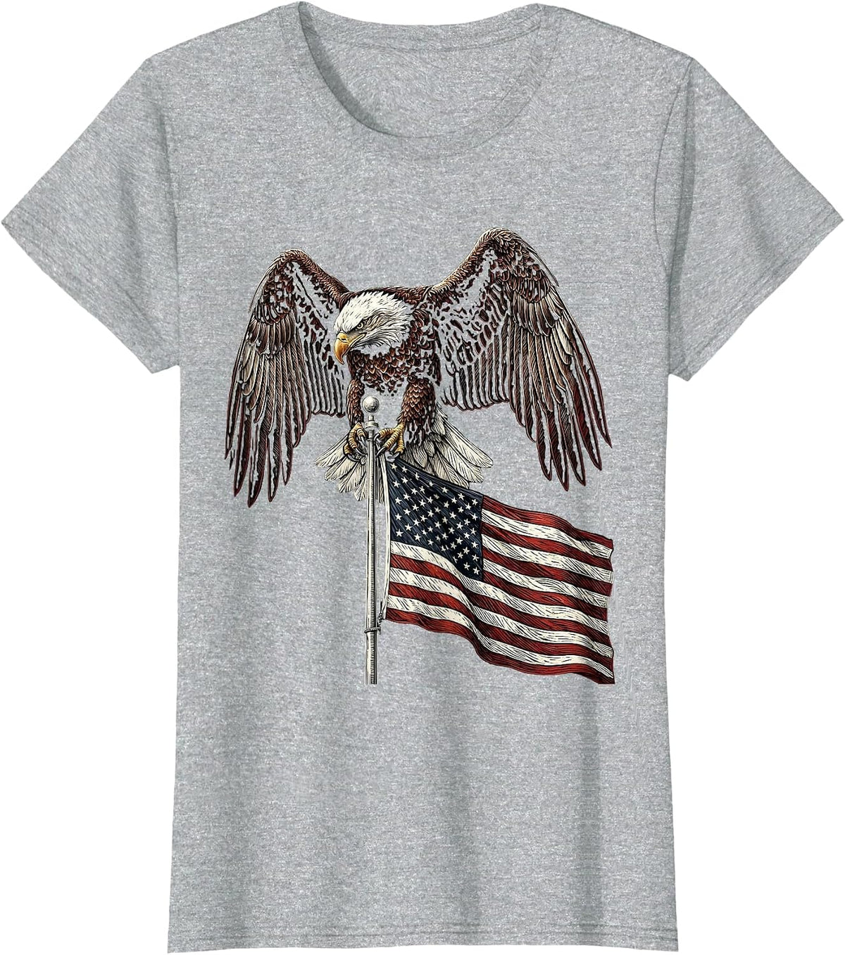 Women's Bald Eagle American Flag Patriotic Illustration T-Shirt - Heather Grey