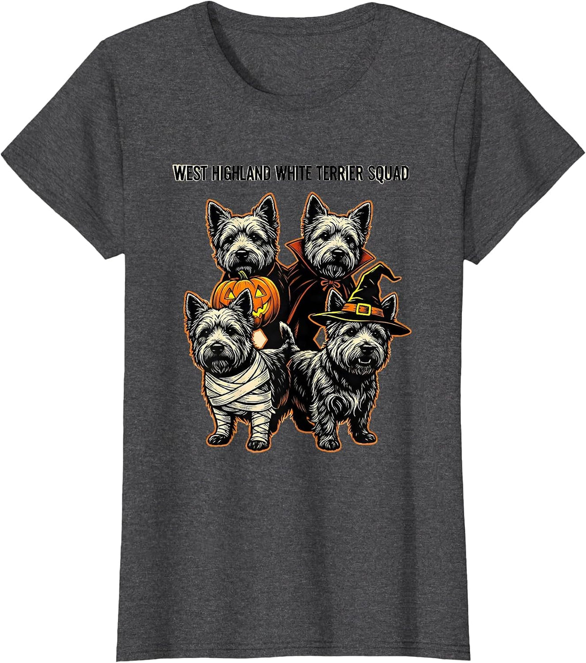 Women's West Highland White Terrier Squad Halloween Dog Owner T-Shirt - Dark Heather Grey