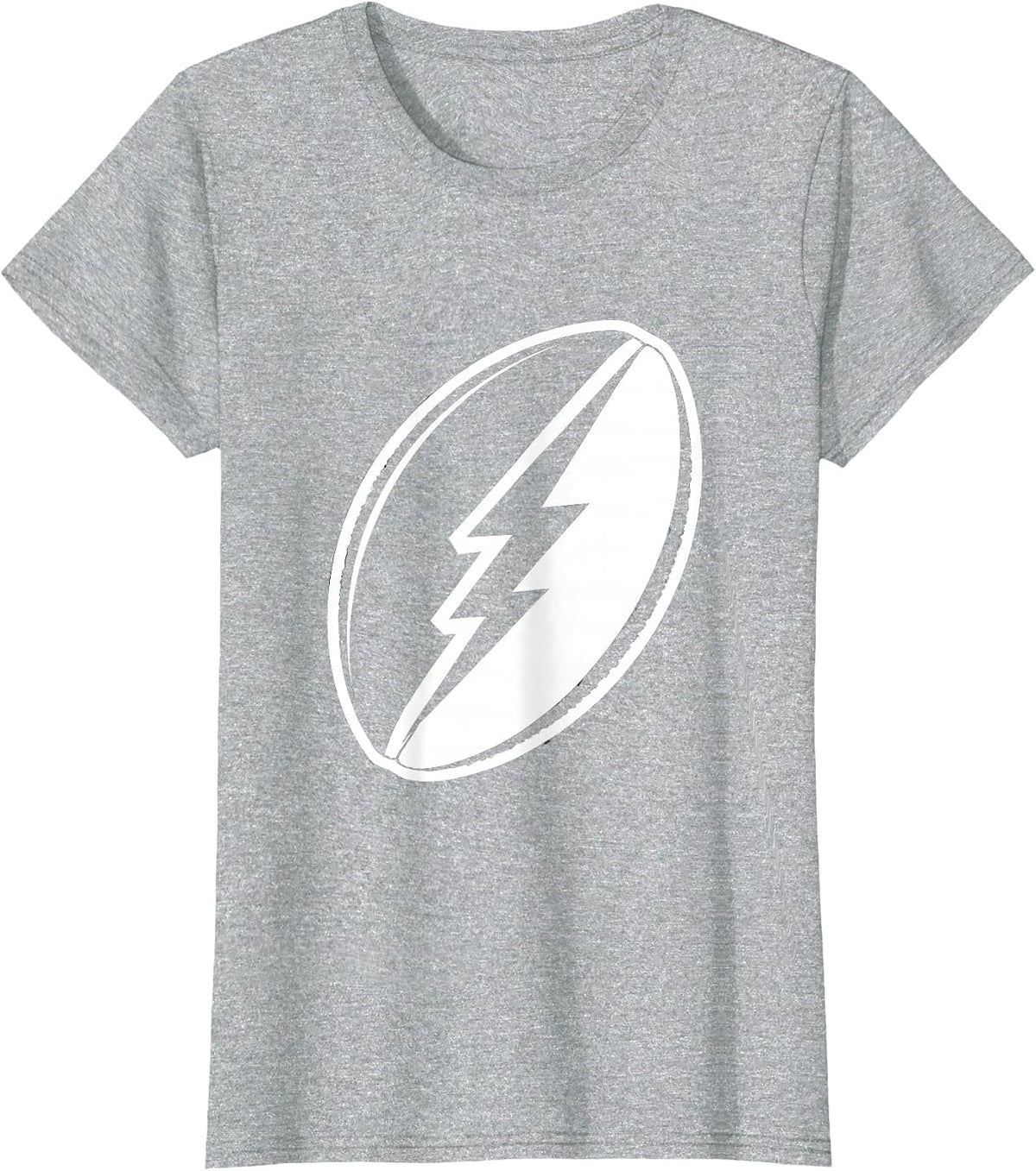 Women's Rugby Ball Lightning Bolt Graphic Design T-Shirt - Heather Grey