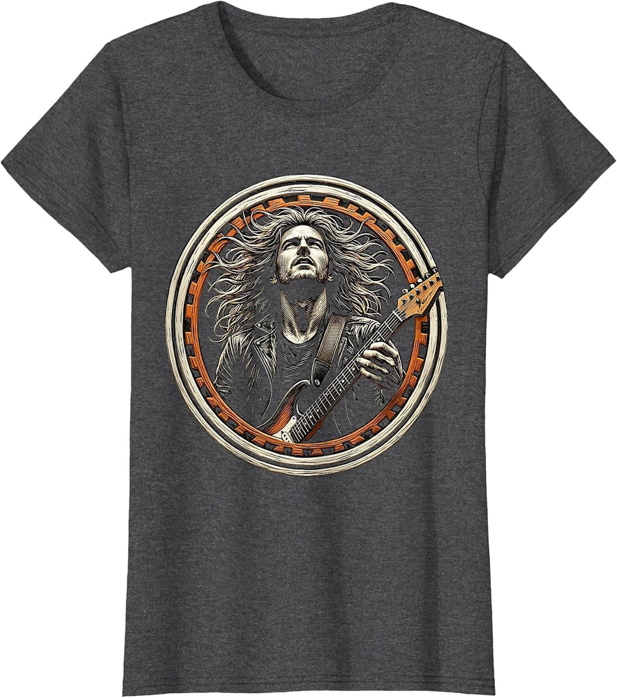 Women's Rock Musician Windswept Hair Band Graphic T-Shirt - Dark Heather Grey