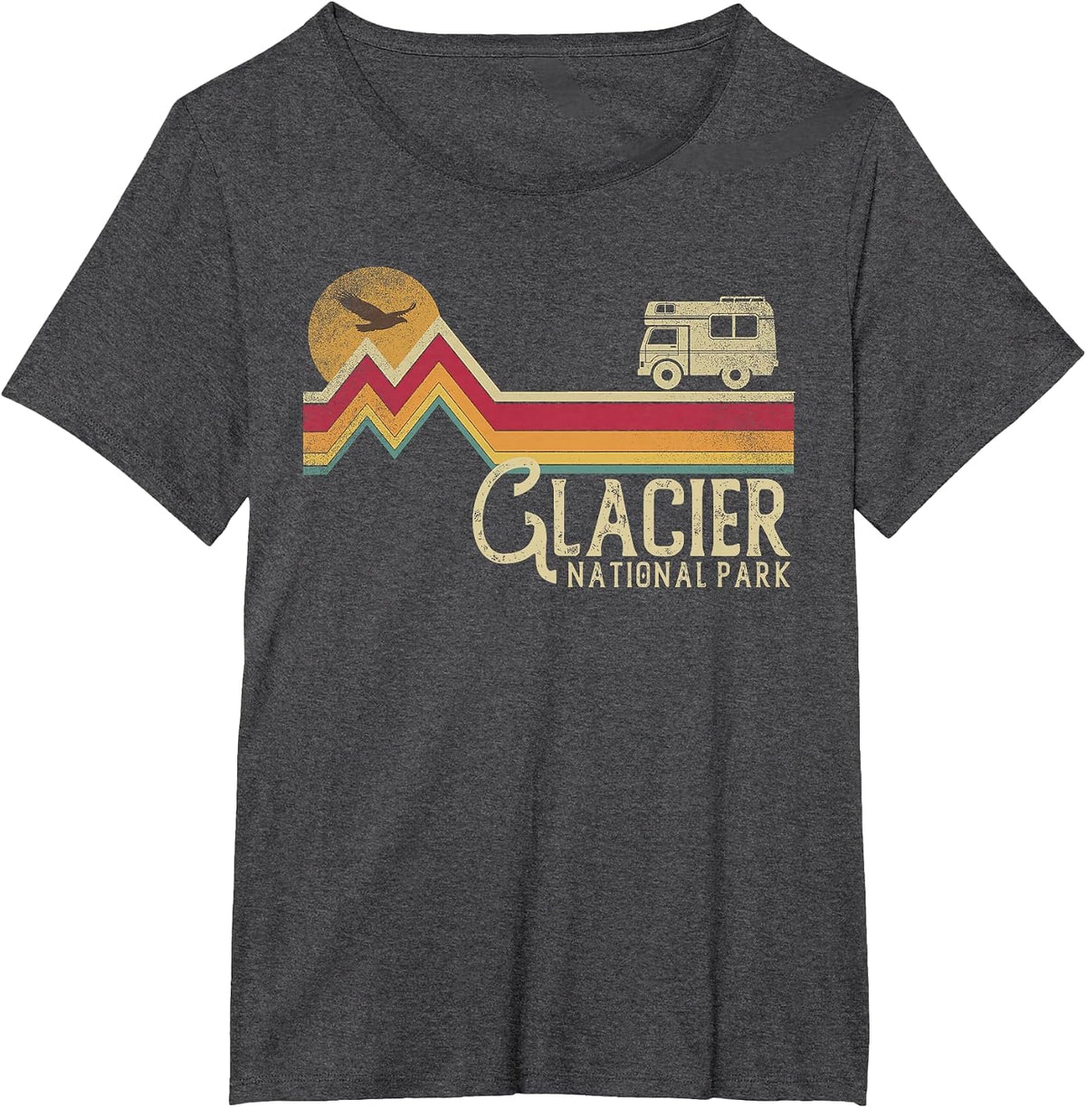 Glacier National Park Retro Style Mountain Vintage - Montana T-Shirt - Dark Heather Grey