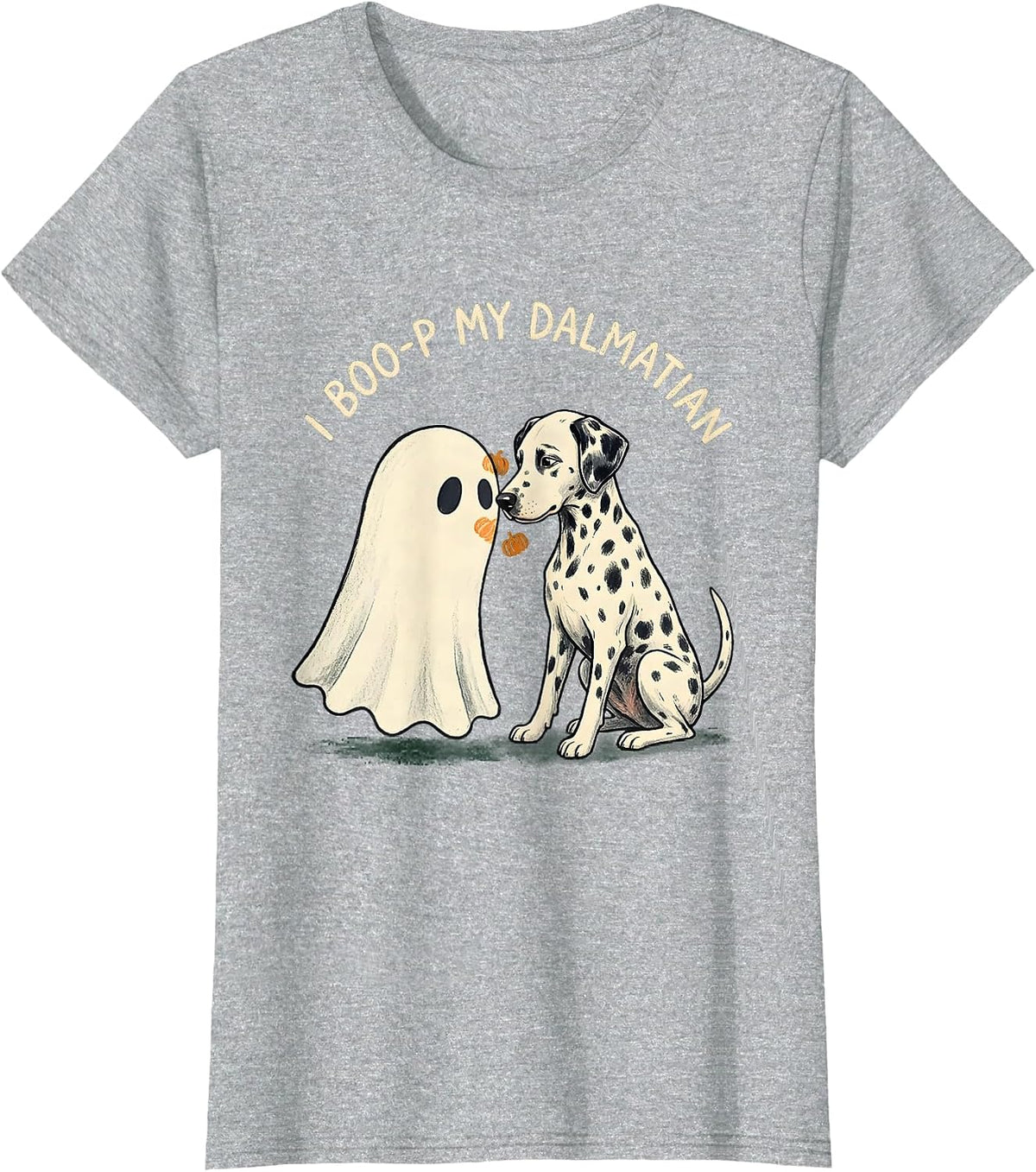Women's I Boo-p My Dalmatian Funny Ghost Dog Mom Halloween Humor T-Shirt - Heather Grey