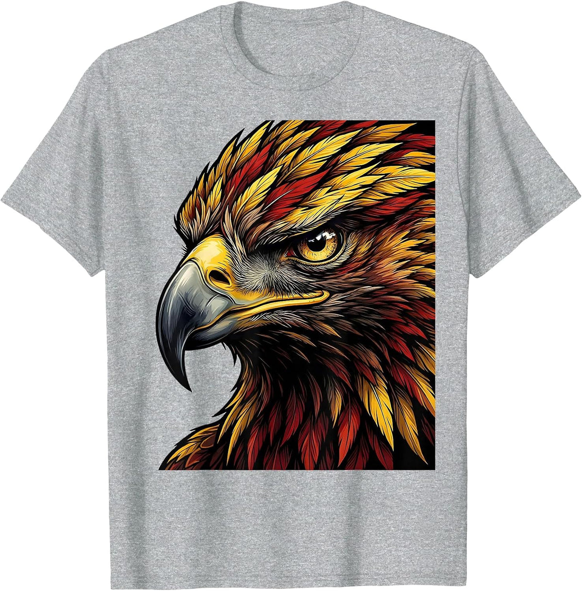 Men's Eagle Head Portrait Fierce Eye Graphic Design T-Shirt - Heather Grey