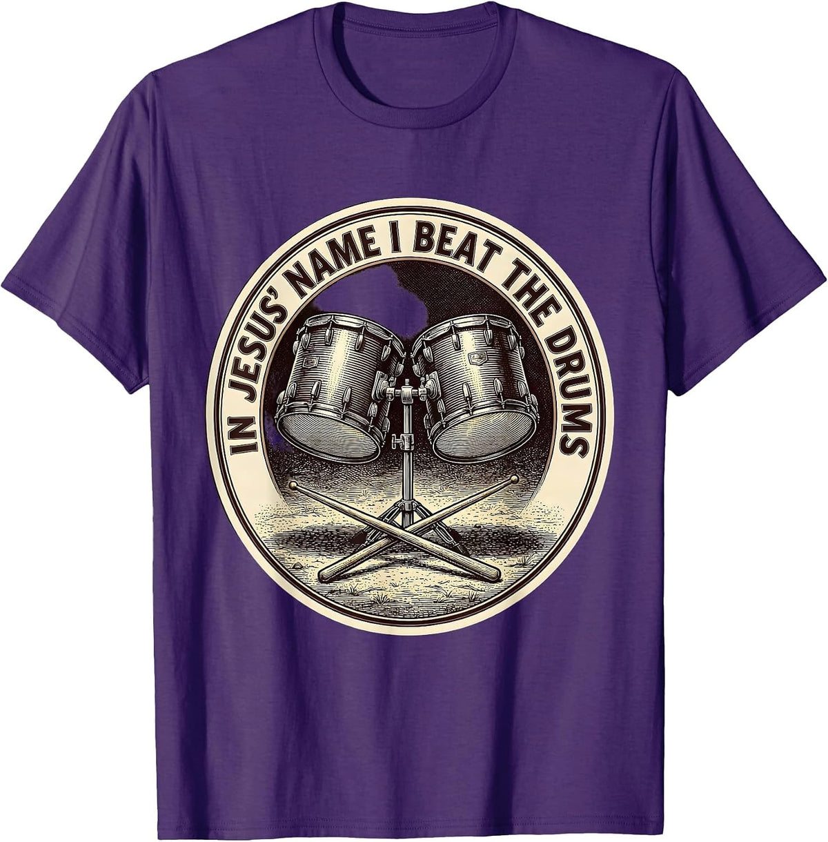 In Jesus Name I Beat The Drums Faith-Filled Drummer T-Shirt - Purple
