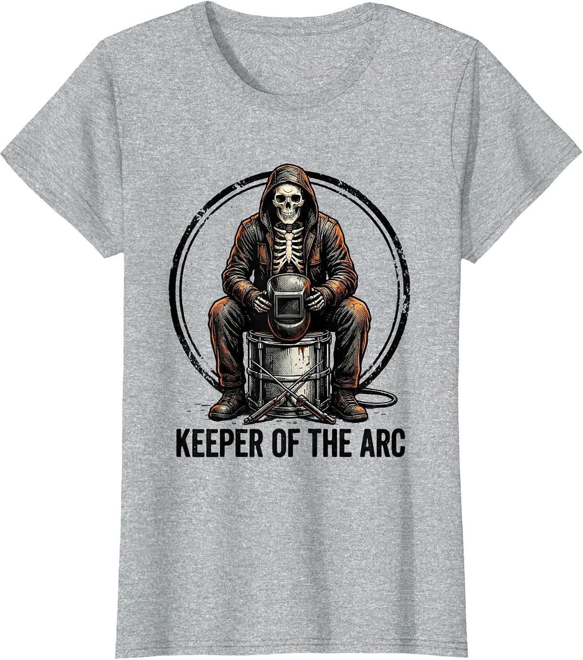 Women's Keeper Of The Arc Funny Welder Skeleton Humor Metal Worker T-Shirt - Heather Grey