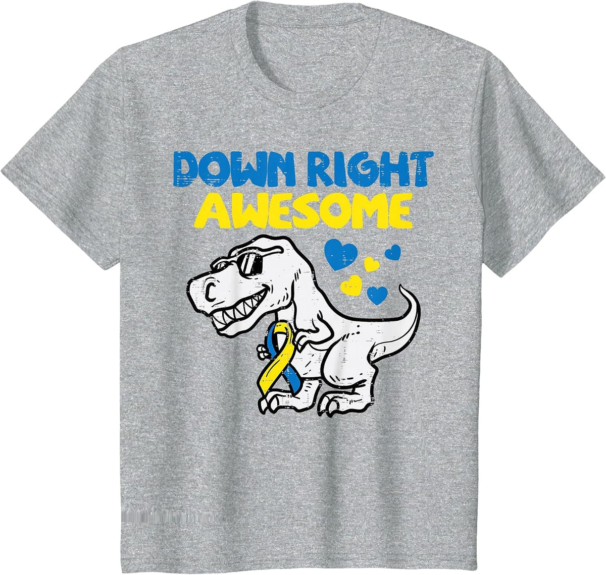 Down Right Awesome Dino Down Syndrome Awareness Tee T-Shirt for Boys Kids - Heather Grey