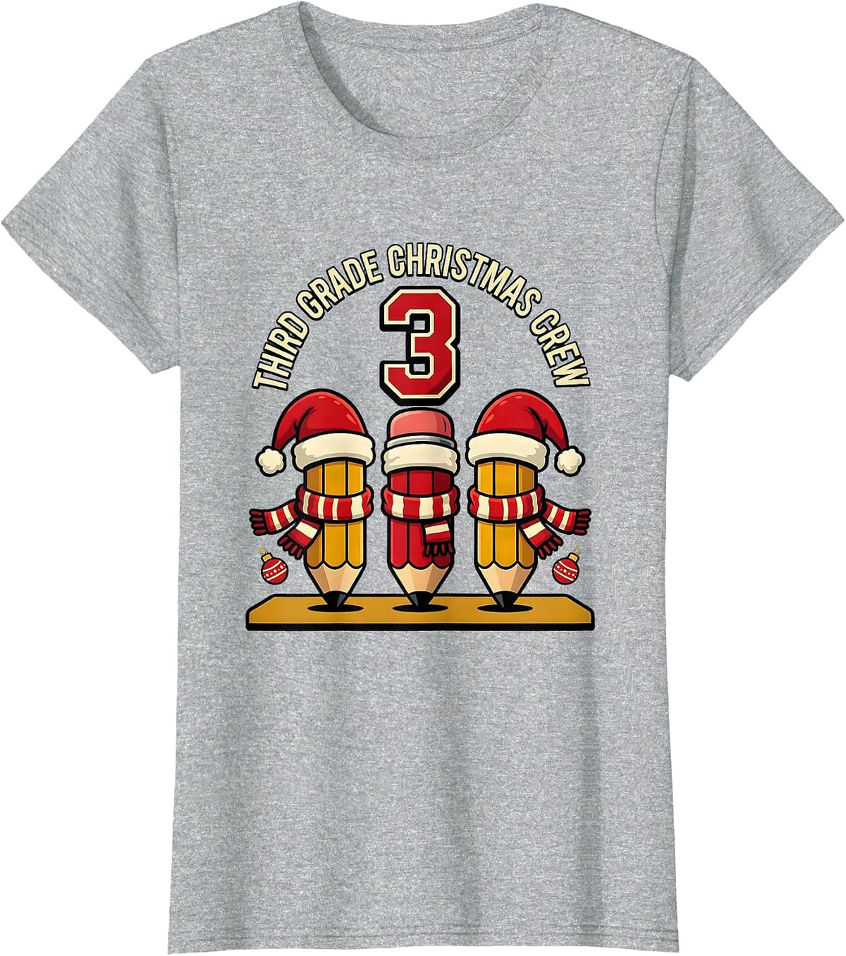 Women's Third Grade Christmas Crew Funny Teacher Holiday Squad T-Shirt - Heather Grey