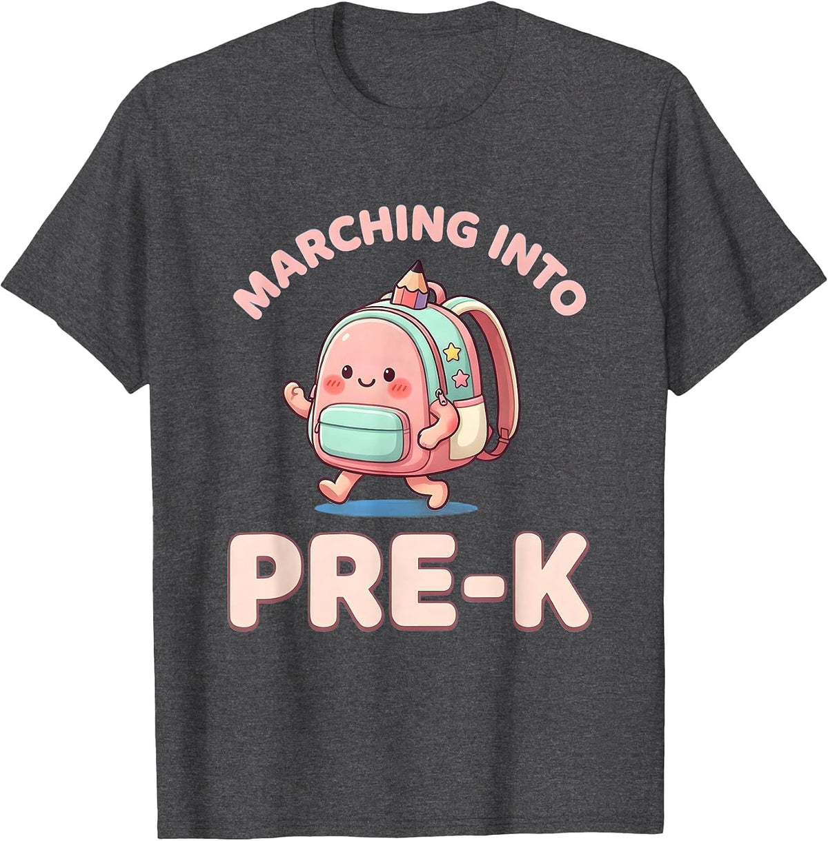 Marching Into Pre-K Cute Kawaii Preschool Teacher First Day T-Shirt - Dark Heather Grey