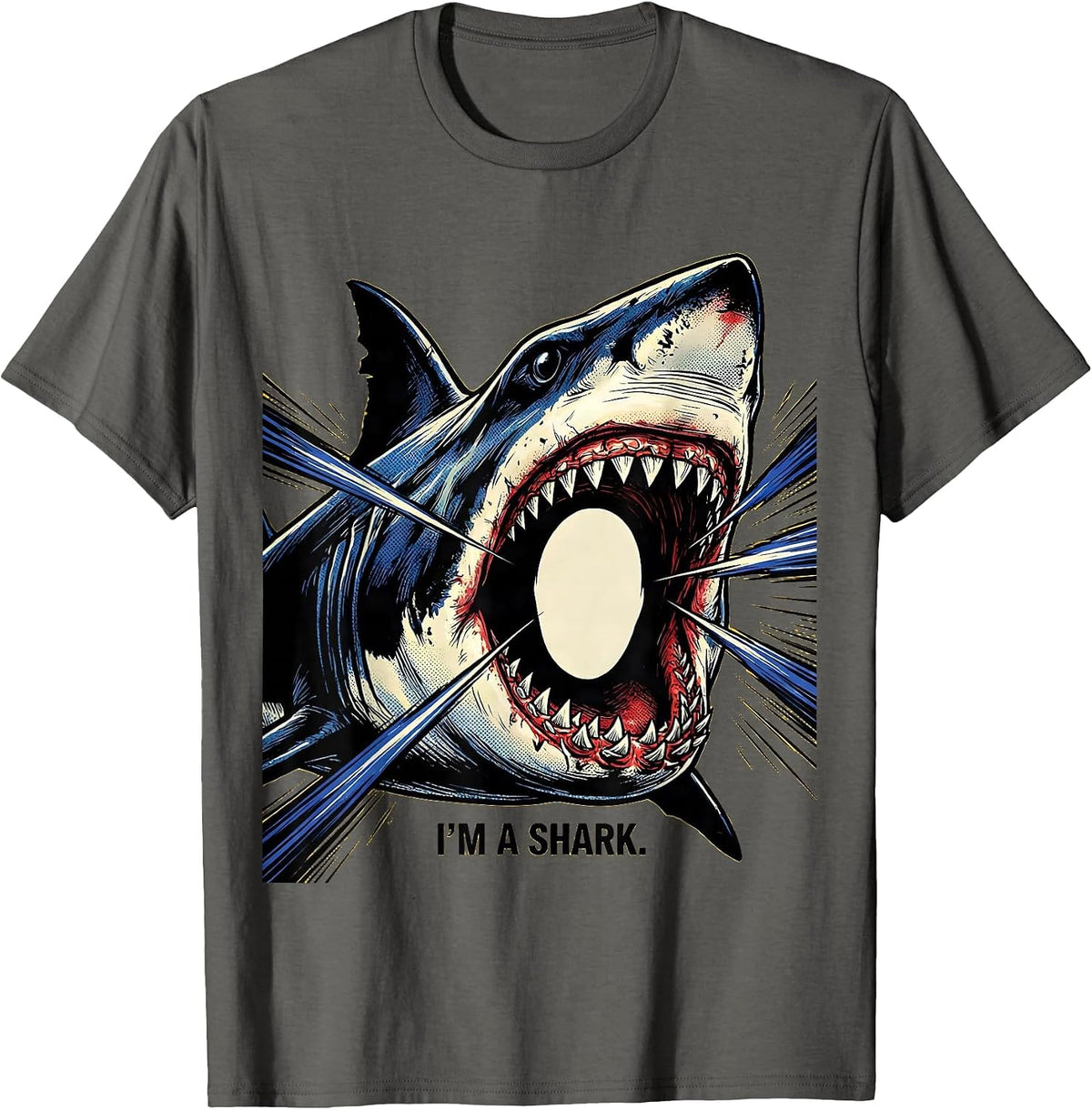 I'm A Shark Comic Book Shark Jaw Halloween Costume Novelty T-Shirt - Asphalt Grey