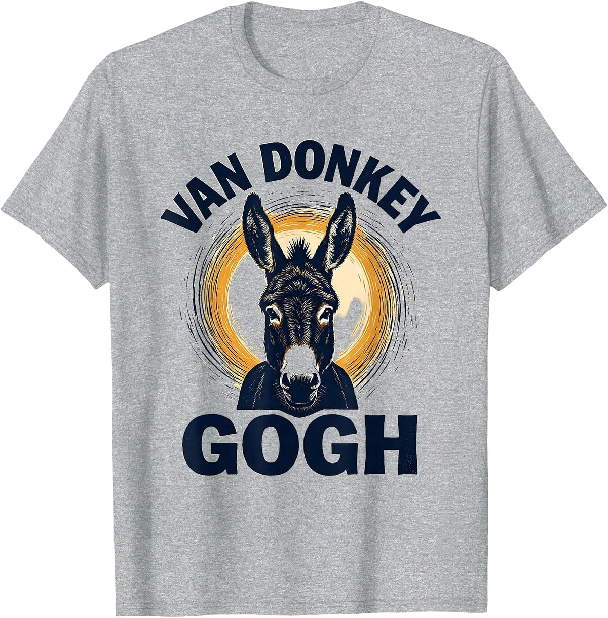 Men's Van Donkey Gogh Linocut Donkey Lover Animal Meme Humor T-Shirt - Heather Grey