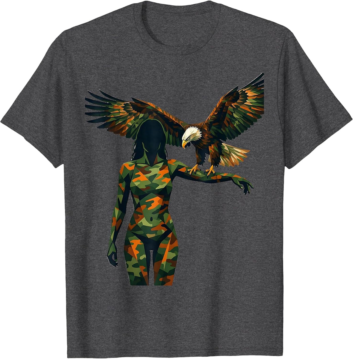 Men's Camo Eagle Falconer Wildlife Illustration T-Shirt - Dark Heather Grey
