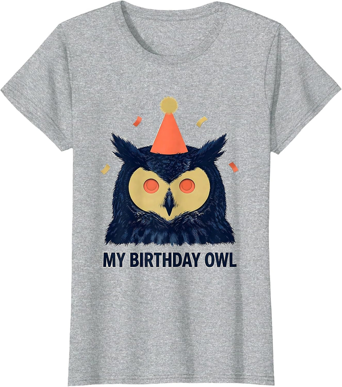 Women's My Birthday Owl Cute Owl Lover Birthday Party Hat Portrait T-Shirt - Heather Grey
