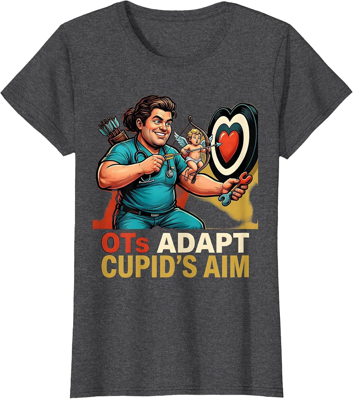 Women's OTs Adapt Cupid's Aim Funny Occupational Therapist Valentine T-Shirt - Dark Heather Grey