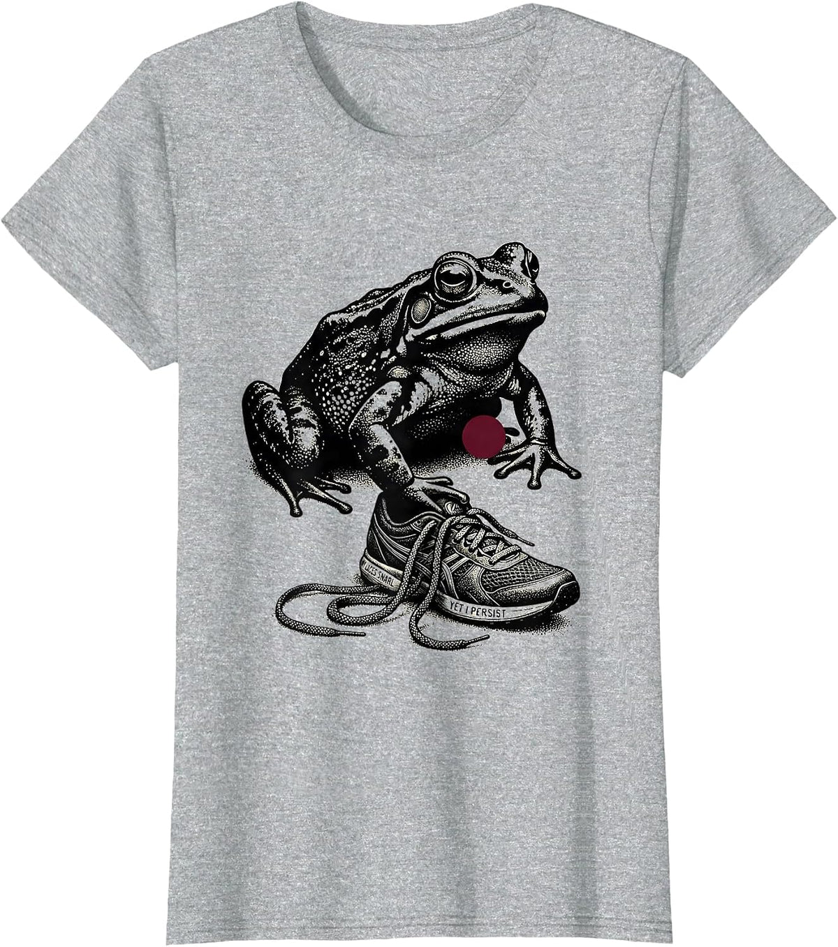 My Laces Snarl, Yet I Persist Grumpy Frog Japanese Ink Art T-Shirt - Heather Grey