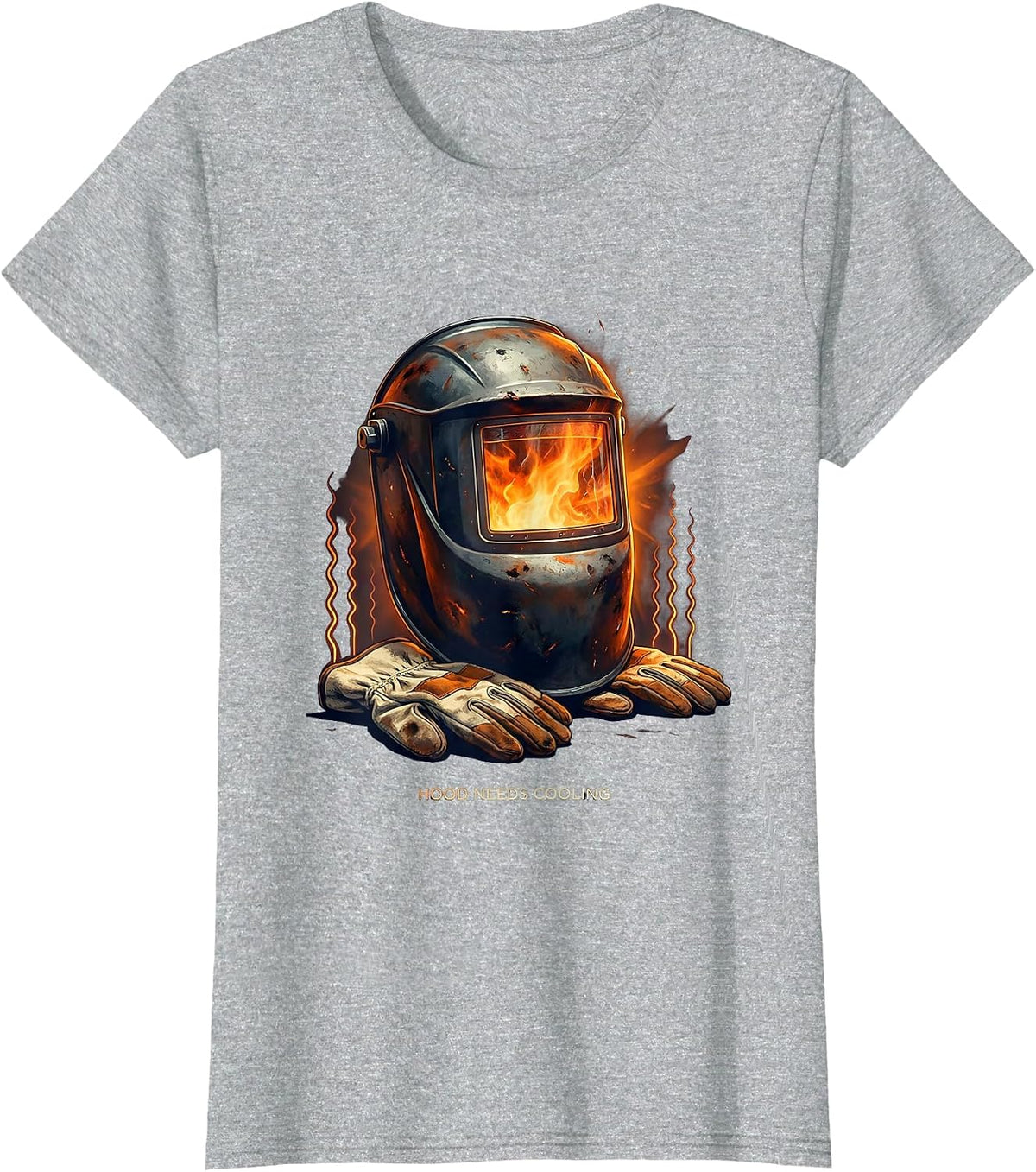 Women's Hood Needs Cooling Funny Welder Skeleton Humor T-Shirt - Heather Grey