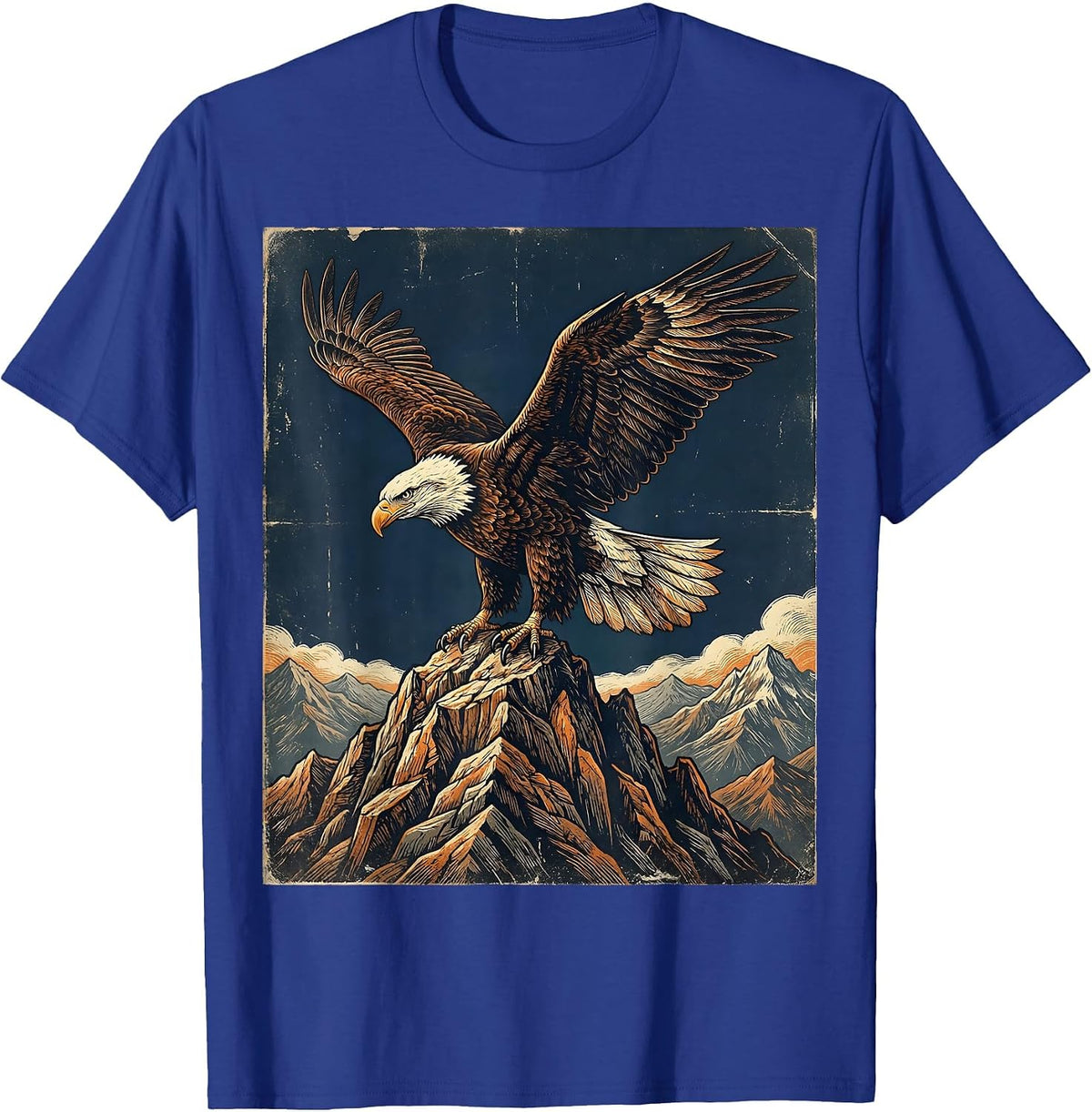 Men's Bald Eagle Mountain Peak Patriotic USA Design T-Shirt - Royal Blue