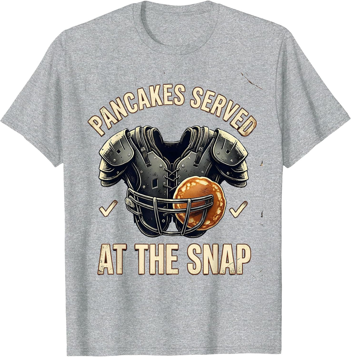 Men's Pancakes Served At The Snap Distressed Football Lineman T-Shirt - Heather Grey