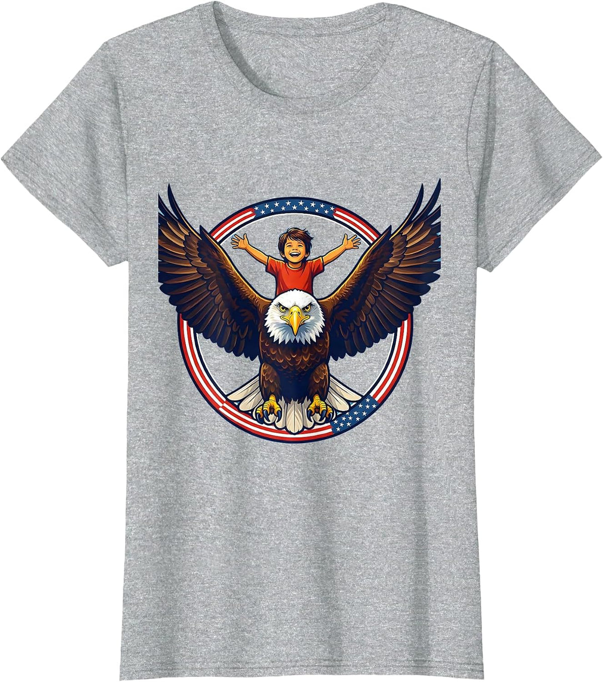 Women's Kids American Flag Bald Eagle Rider Graphic T-Shirt - Heather Grey