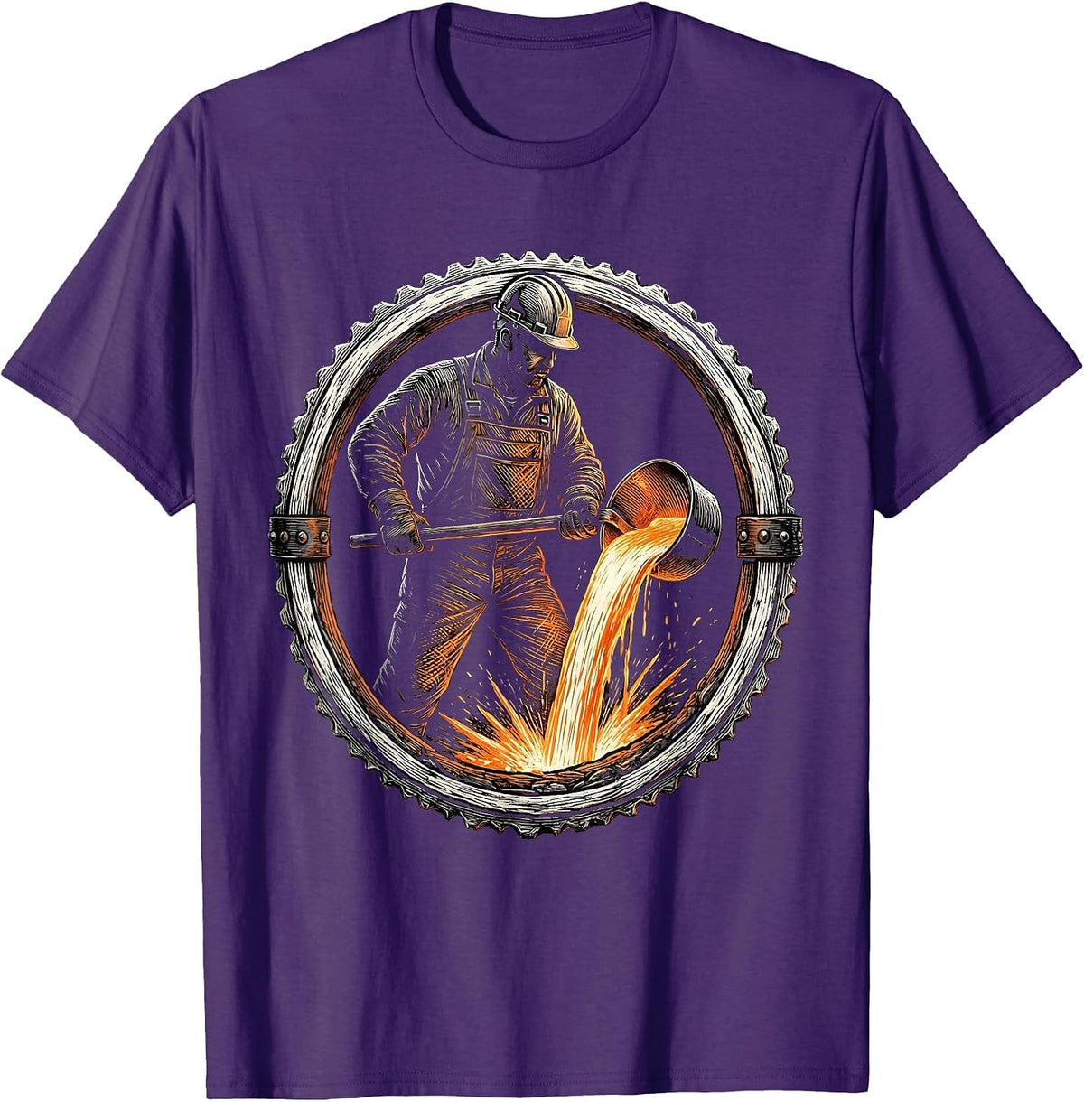 Steel Worker Molten Metal Pour Graphic Tee T-Shirt - Purple