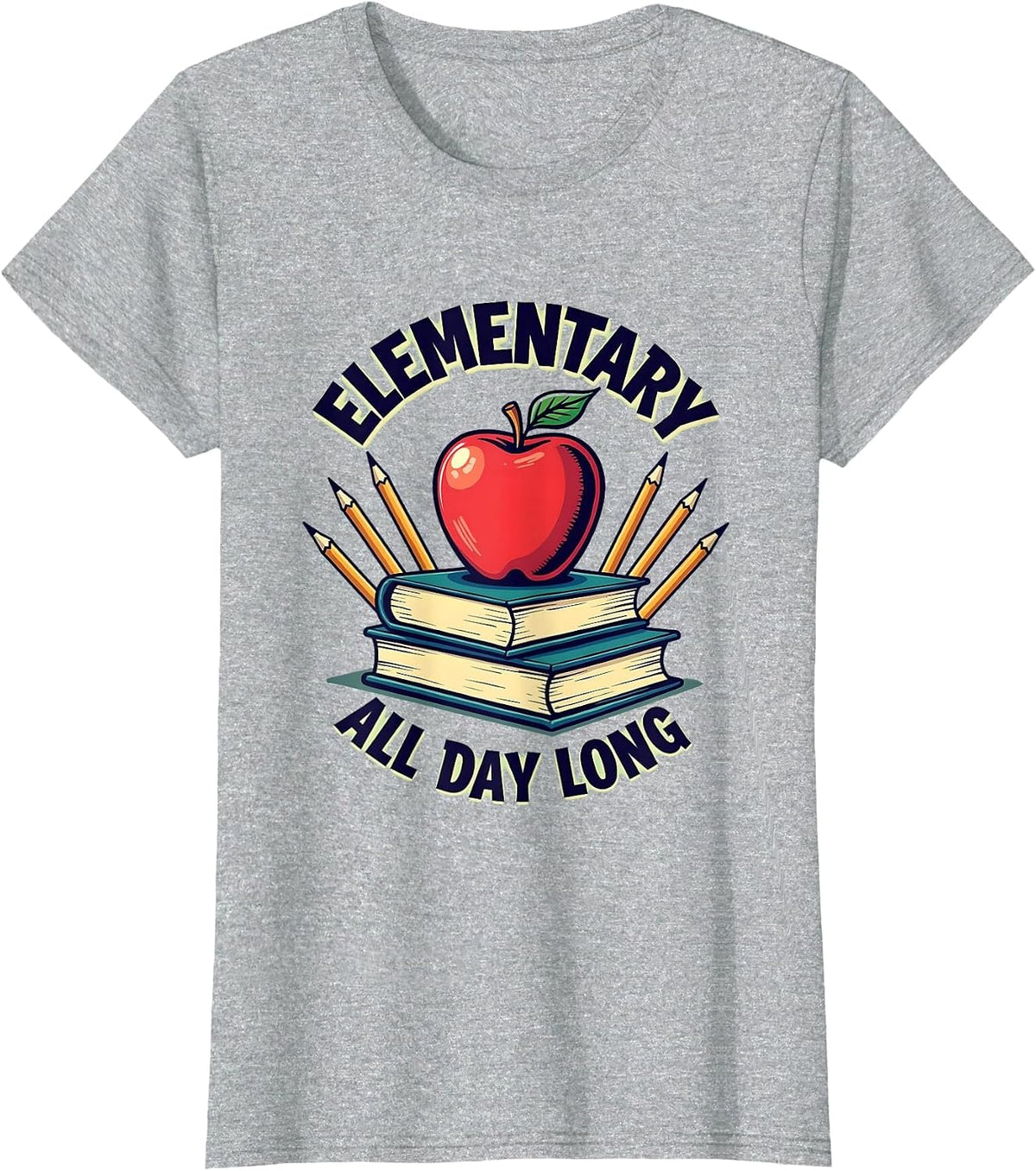 Elementary All Day Long Teacher Design T-Shirt - Heather Grey