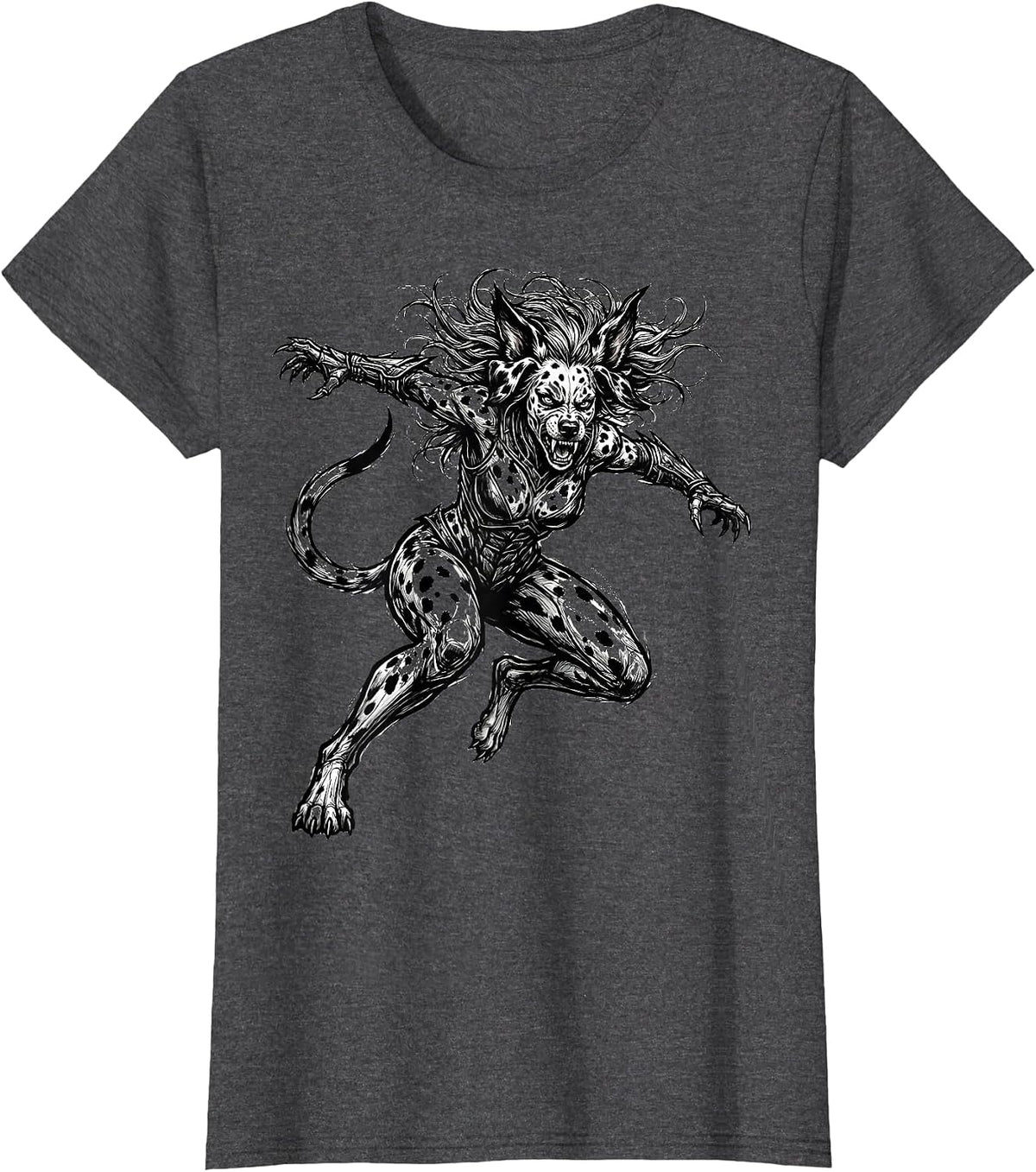 Women's Fierce Dalmatian Warrior Woman Graphic Tee T-Shirt - Dark Heather Grey