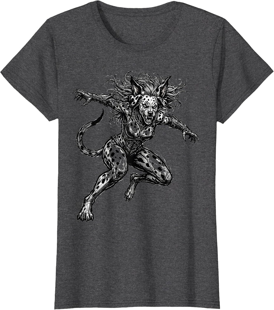 Women's Fierce Dalmatian Warrior Woman Graphic Tee T-Shirt - Dark Heather Grey