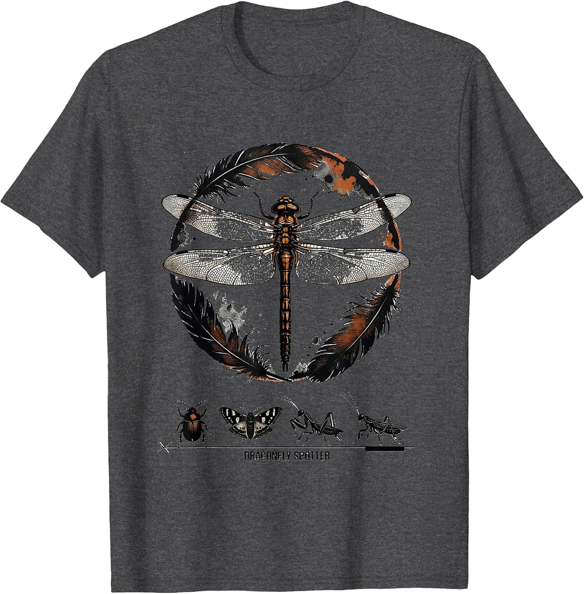 Dragonfly Spotter Rubber Stamp Entomology Bug Collector T-Shirt - Dark Heather Grey