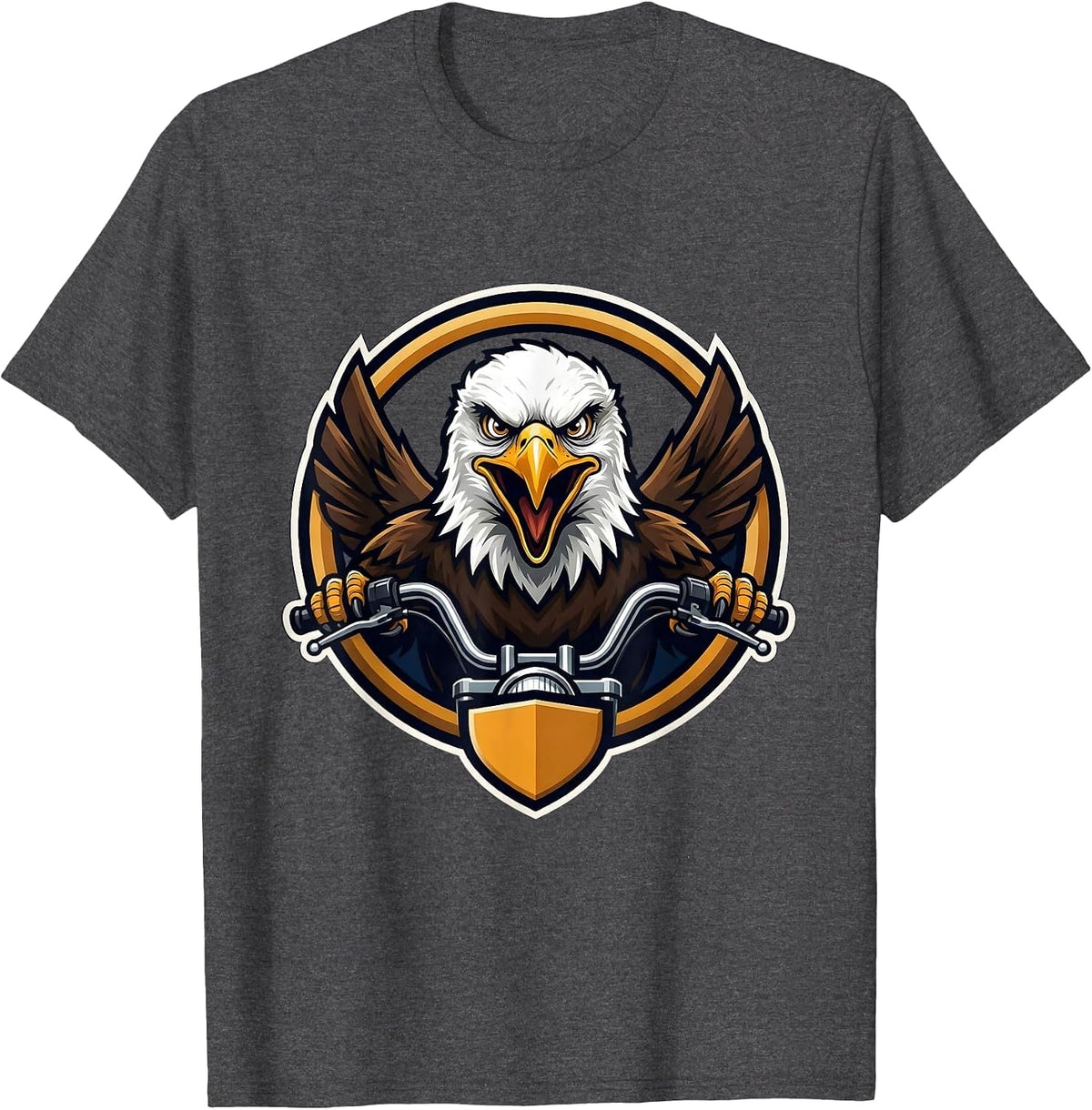 Bald Eagle Clutching Motorcycle Handlebars T-Shirt - Dark Heather Grey