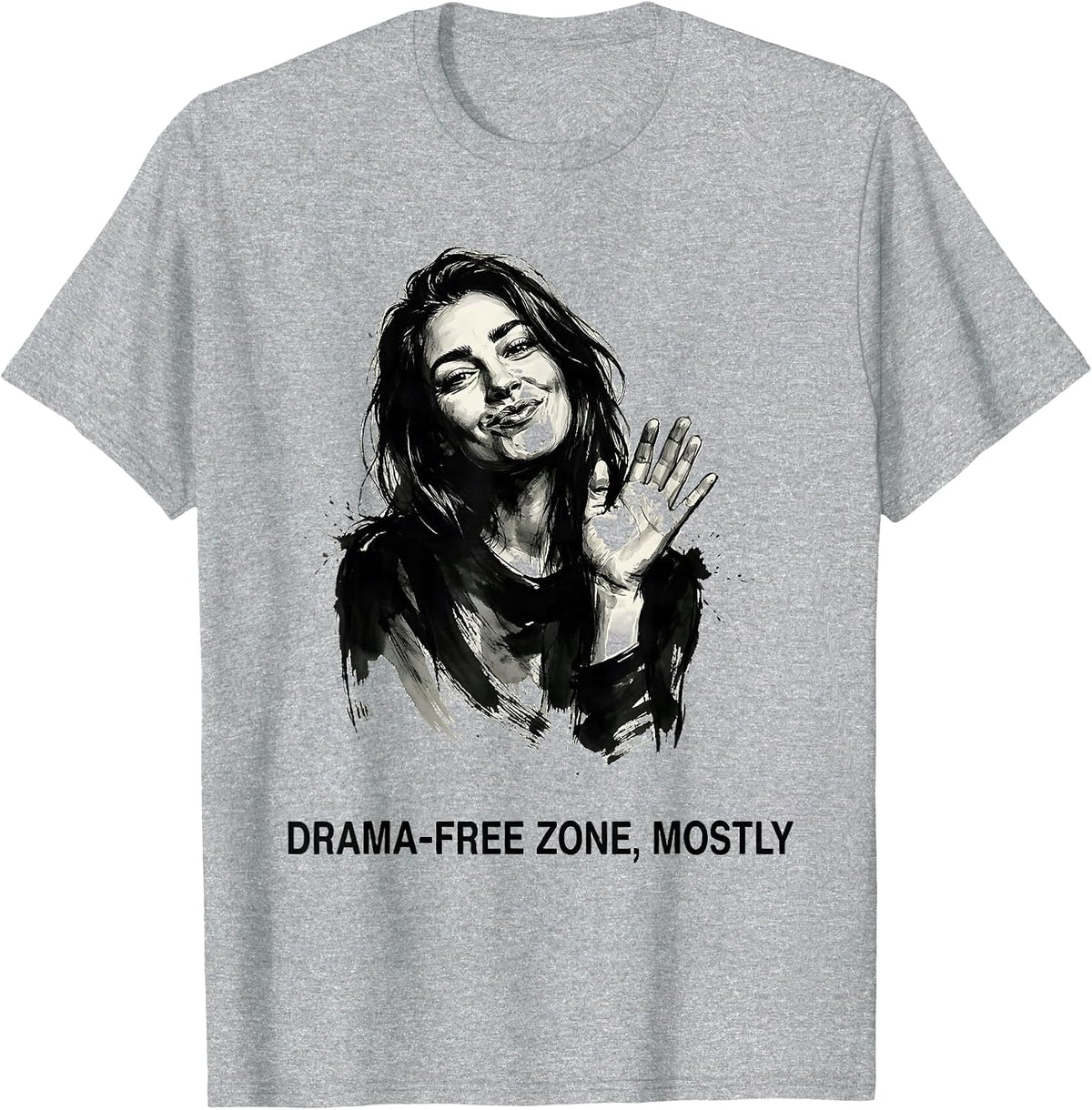 Men's Drama-Free Zone Mostly Funny Women Design T-Shirt - Heather Grey
