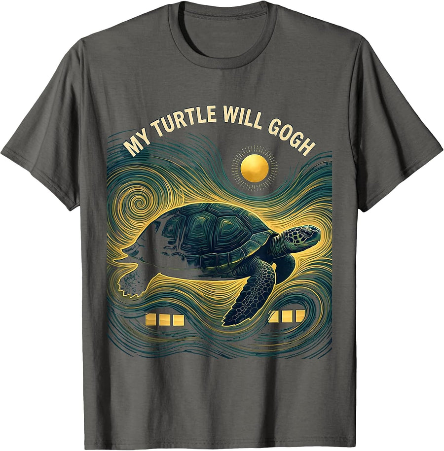 My Turtle Will Gogh Whimsical Art Meme Animal Lover Gift T-Shirt - Asphalt Grey