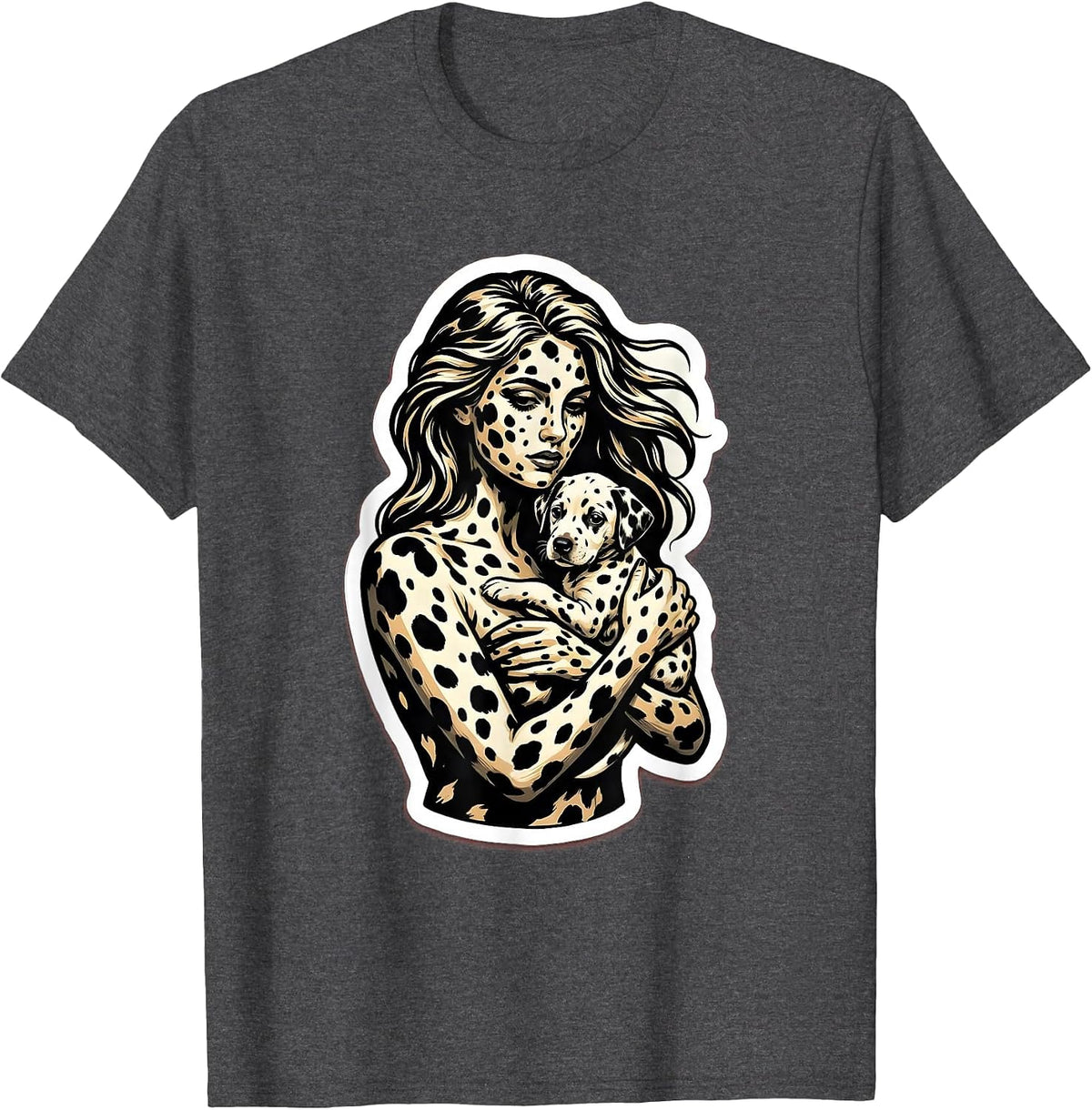 Dalmatian Puppy Cuddle Spotted Dog Lover Design T-Shirt - Dark Heather Grey