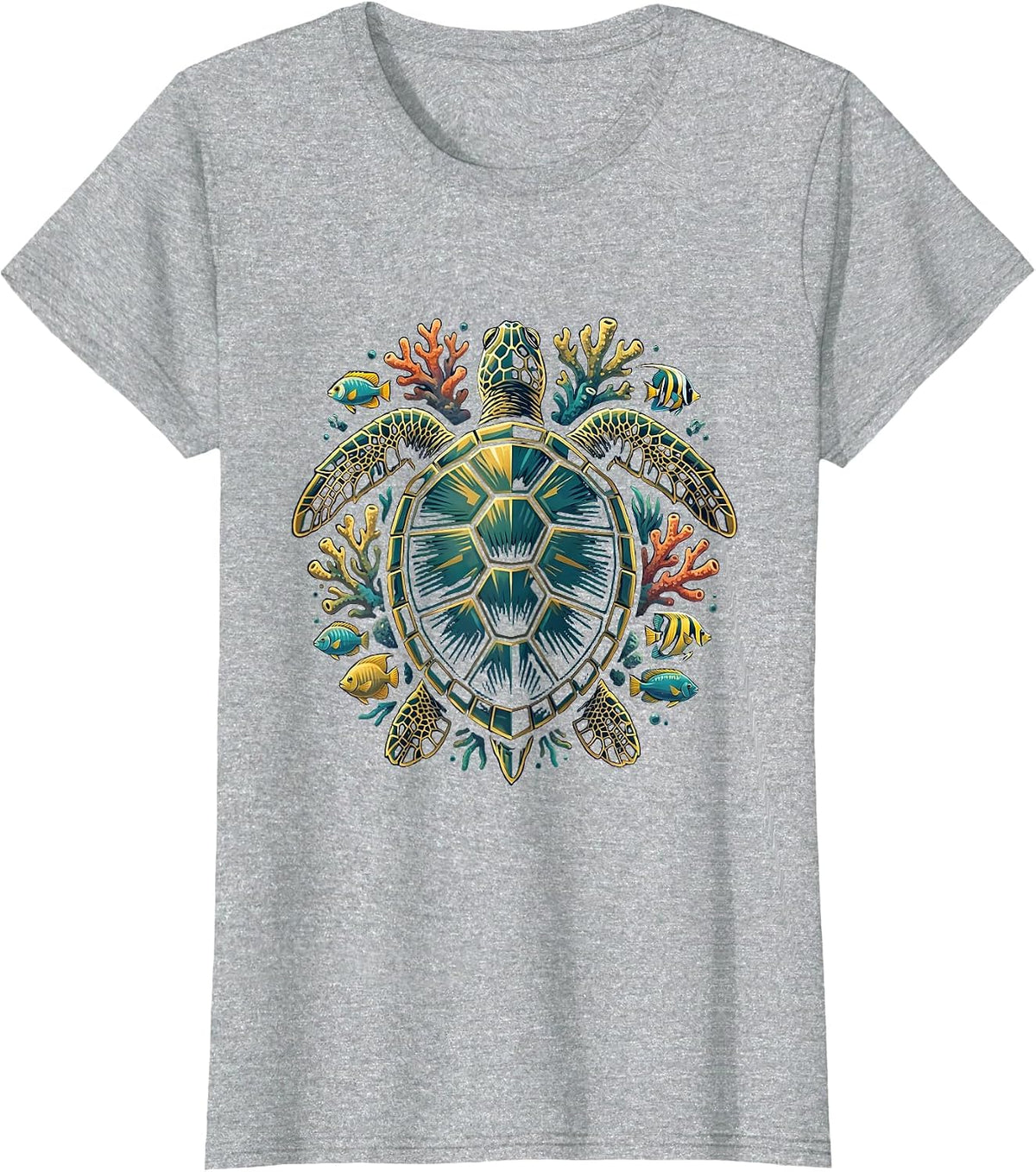 Women's Boys Hawaiian Sea Turtle Coral Reef Graphic T-Shirt - Heather Grey