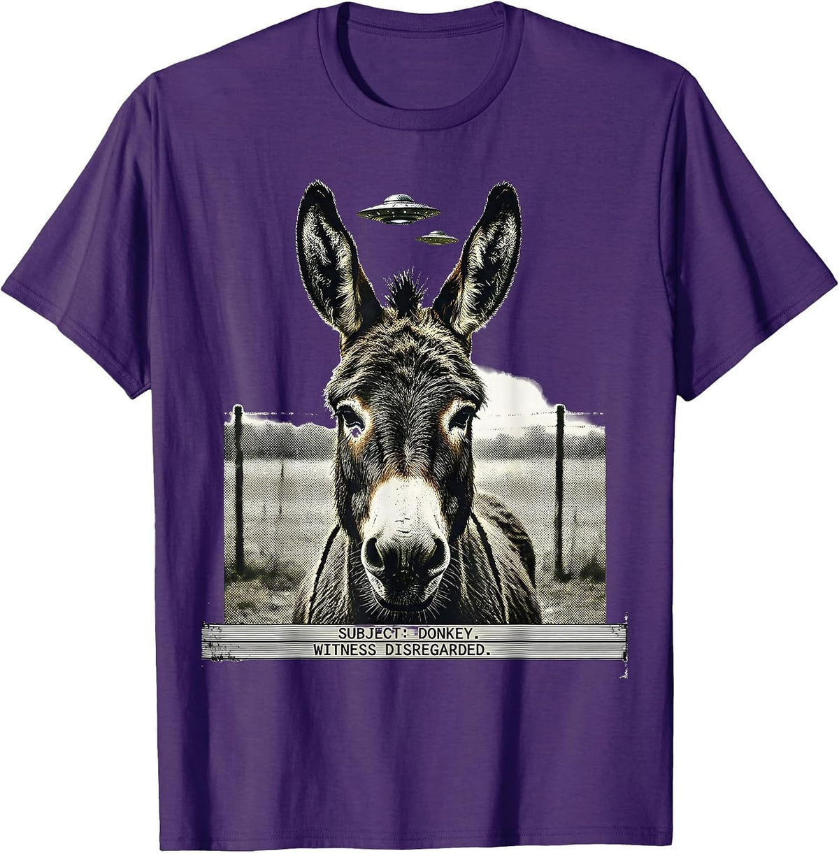 Men's SUBJECT: DONKEY. WITNESS DISREGARDED. Funny Animal UFO T-Shirt - Purple