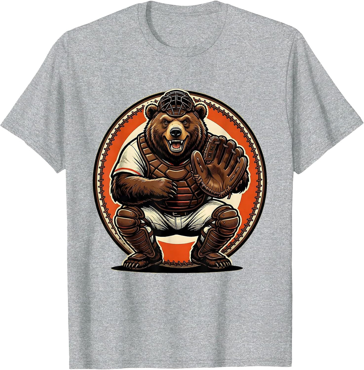 Men's Bear Catcher Baseball Graphic Tee T-Shirt - Heather Grey