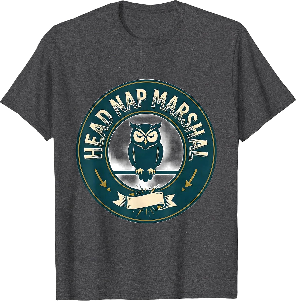 Head Nap Marshal Cute Owl Sleepshirt Animal Lover Novelty T-Shirt - Dark Heather Grey