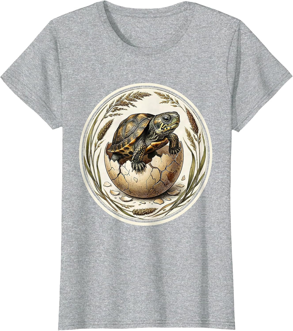 Tiny Turtle Hatching From Glowing Egg Illustration T-Shirt - Heather Grey