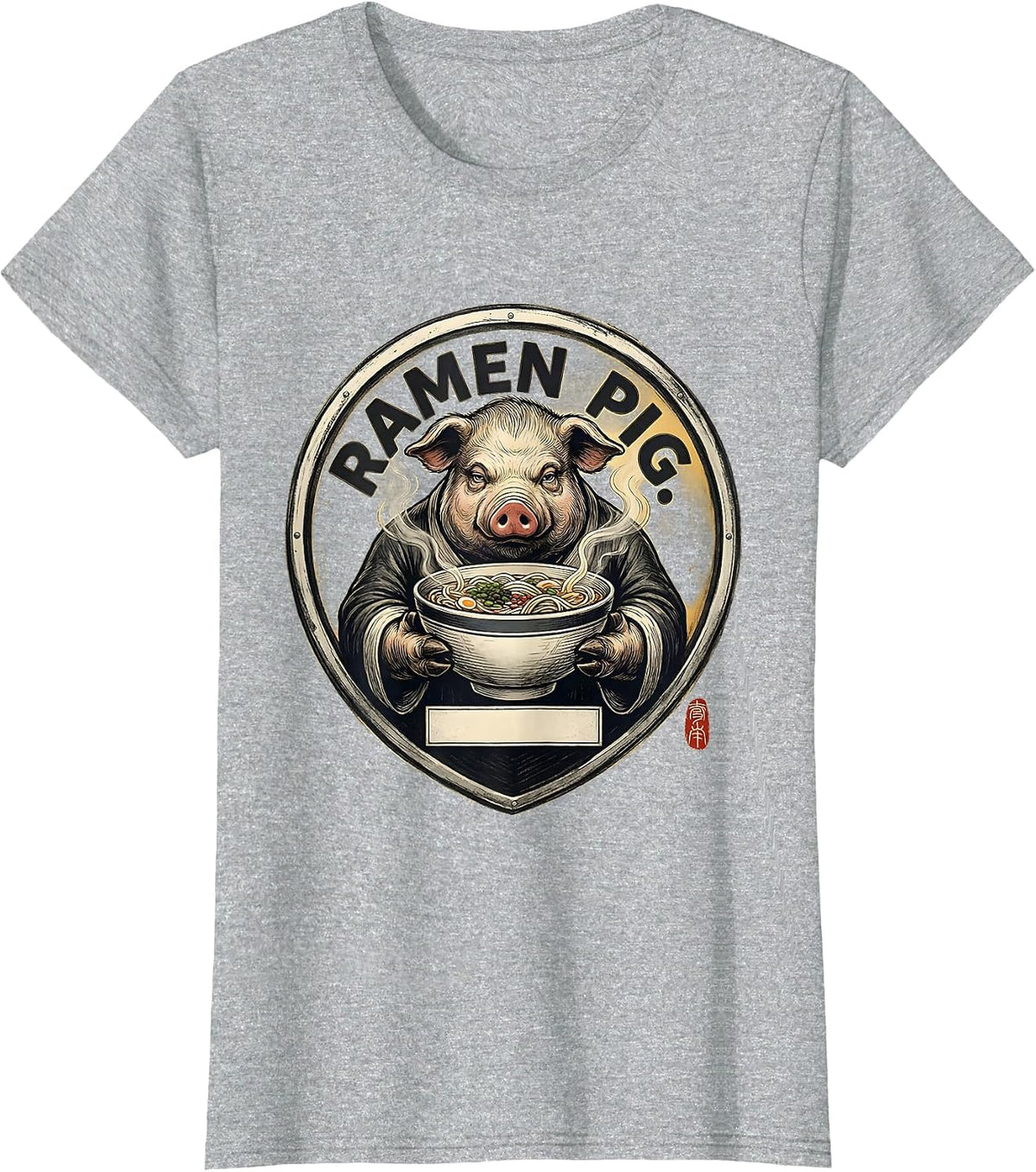 Women's Ramen Pig Funny Japanese Animal Kawaii Anime Streetwear T-Shirt - Heather Grey