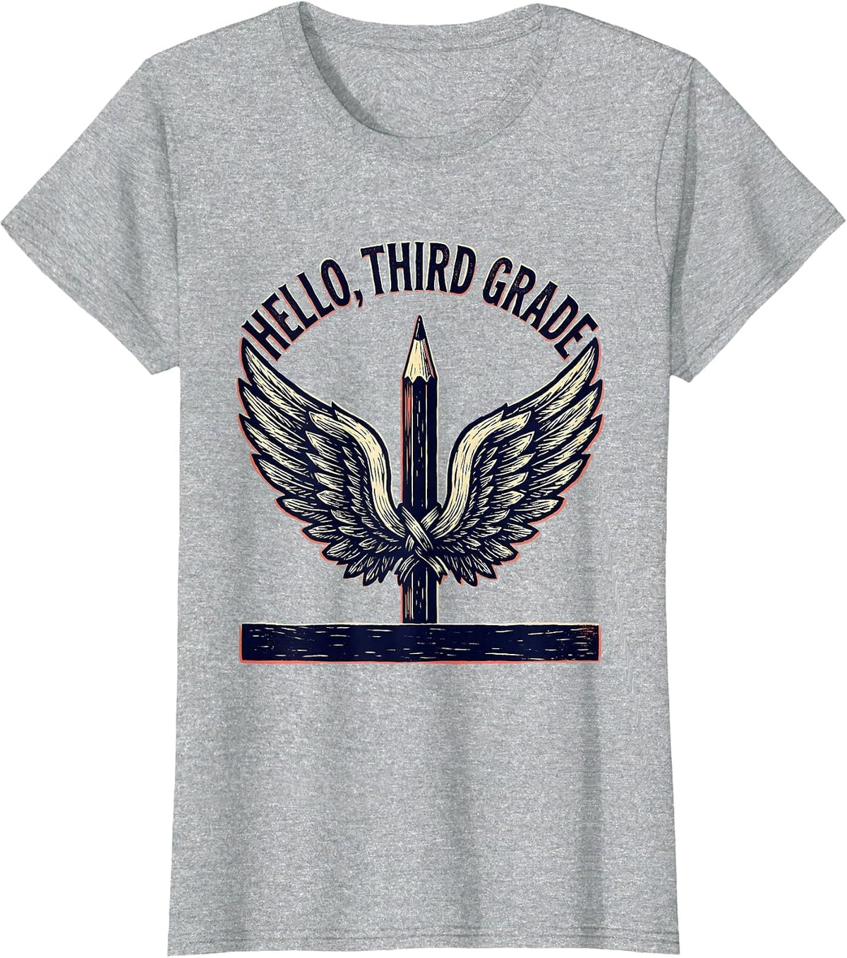Hello, Third Grade Cute Coquette Bow Back to School Teacher T-Shirt - Heather Grey