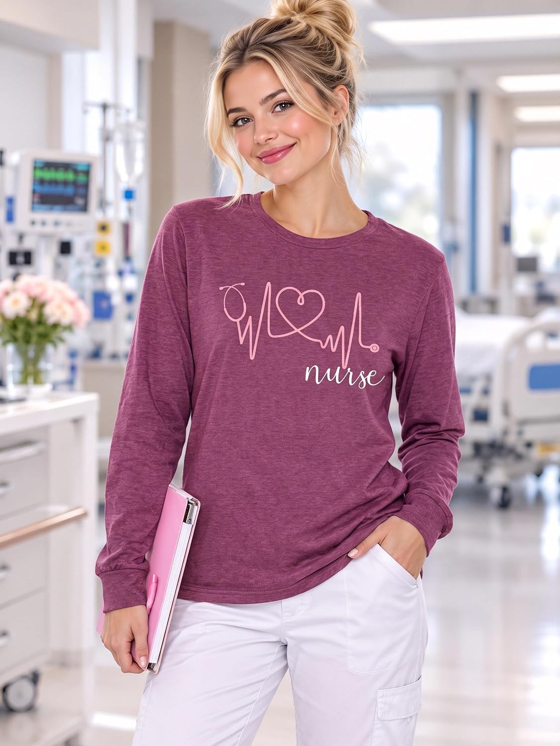 SFHFY Nurse Shirts Women: Nurse Life T-Shirt Casual Heartbeat Graphic Tee - size chart