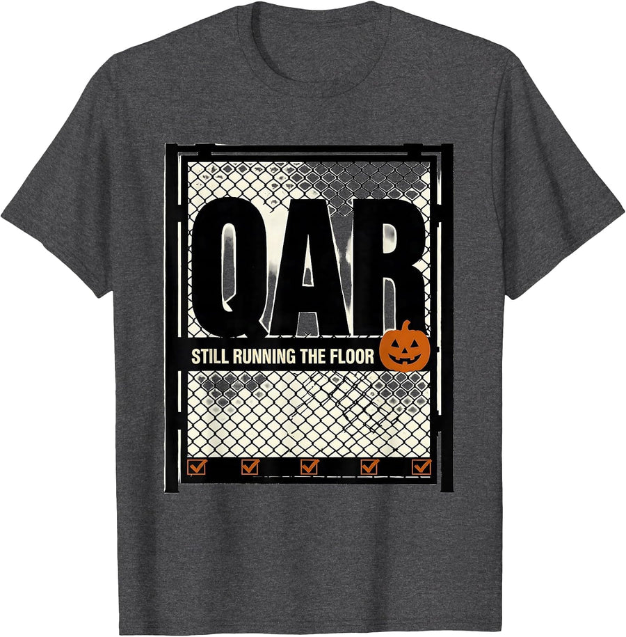 Men's QAR Still Running The Floor Funny Vet Tech Halloween T-Shirt - Dark Heather Grey