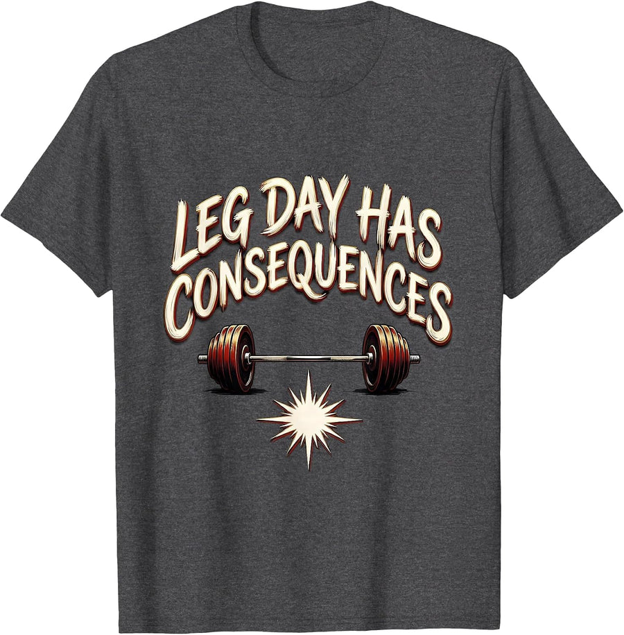 Men's Leg Day Has Consequences Funny Gym Workout Weightlifting T-Shirt - Dark Heather Grey