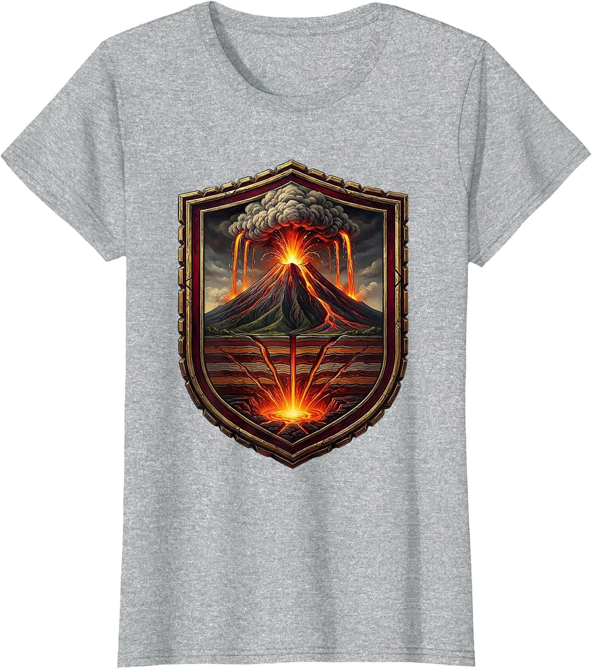 Volcanic Eruption Cross-Section Underground Layers T-Shirt - Heather Grey