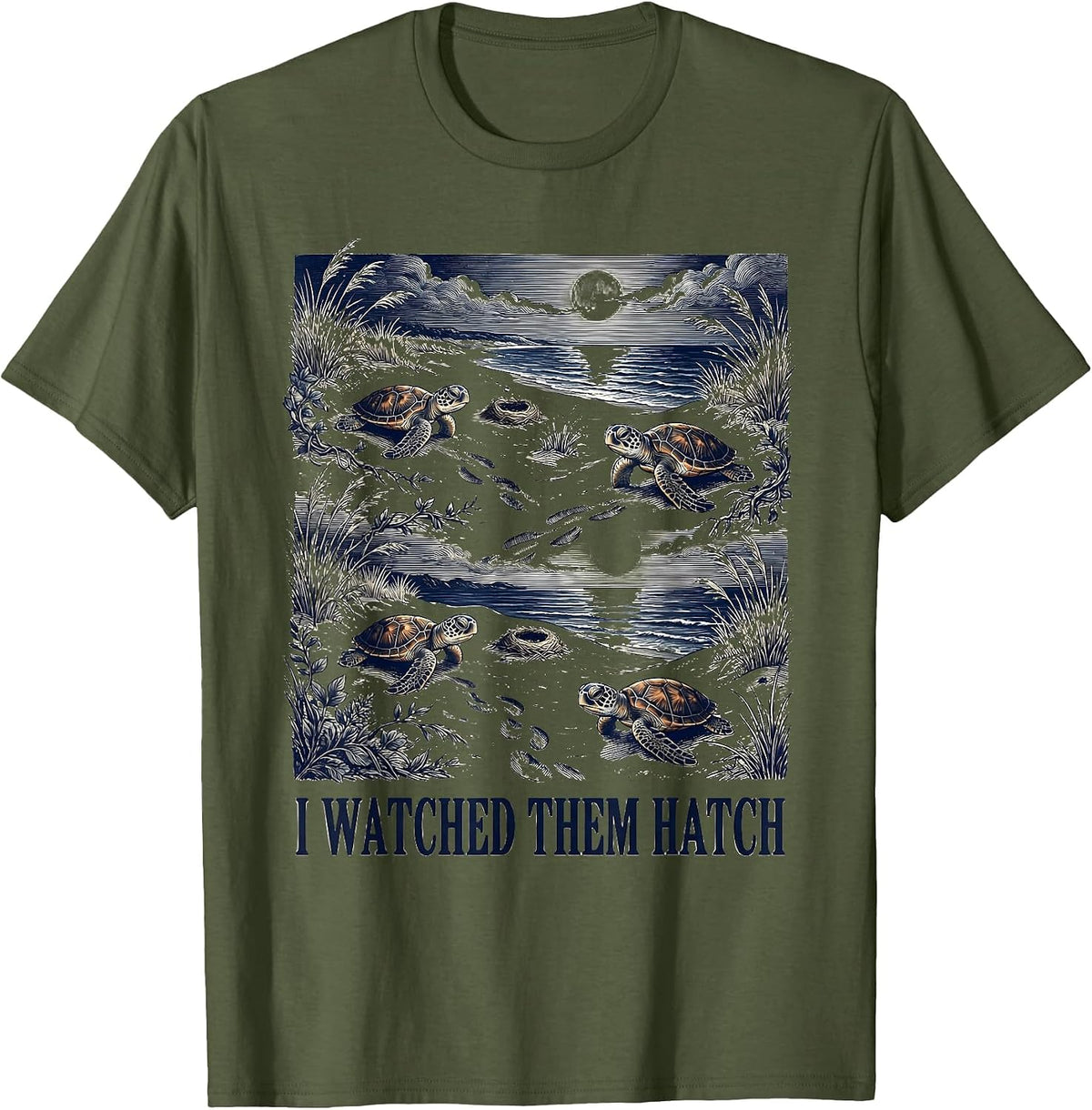 Men's I Watched Them Hatch Funny Sea Turtle Vacation Souvenir T-Shirt - Olive Green