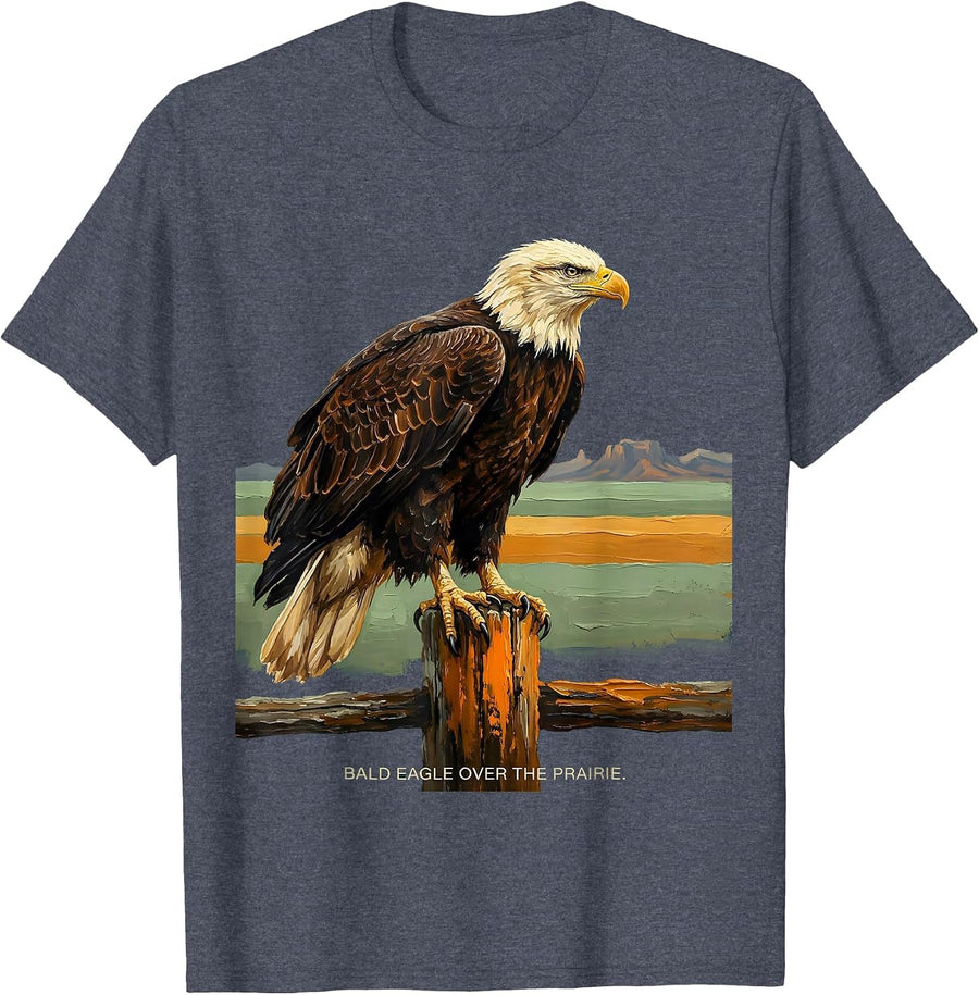 Bald Eagle Over The Prairie Vintage Nature Wildlife Lover T-Shirt - Heather Blue
