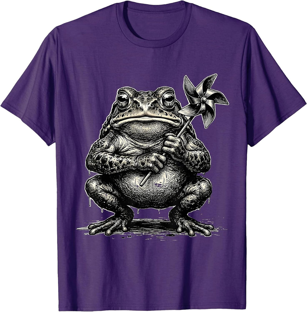 Men's Squat Toad Meme Absurdist Frog Lover Humor T-Shirt - Purple