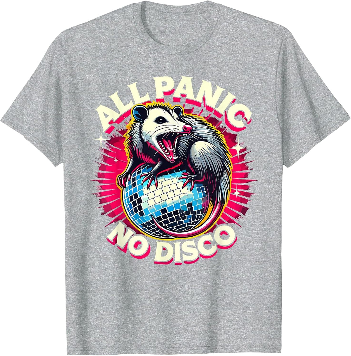 All Panic No Disco Opossum Funny Screaming Possum T-Shirt - Heather Grey
