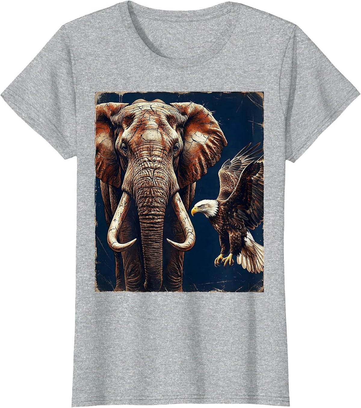 Women's Republican Elephant and Bald Eagle Patriotic Design T-Shirt - Heather Grey