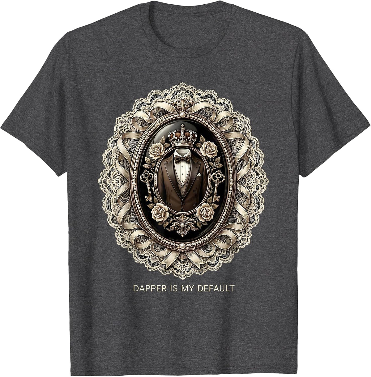 Men's Dapper Is My Default Tuxedo Style Design T-Shirt - Dark Heather Grey