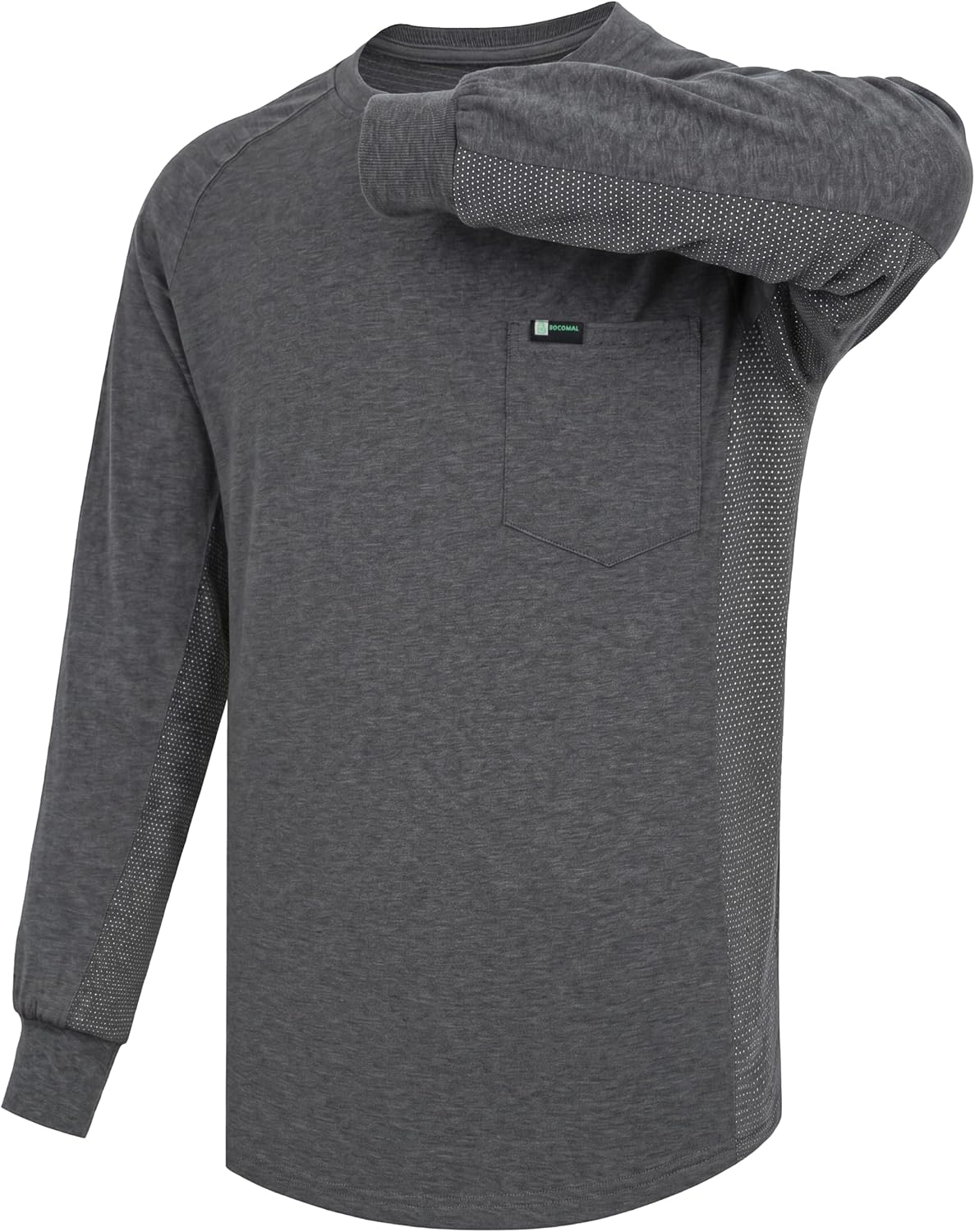 BOCOMAL Non FR- Men's Work Shirts, Long Sleeve Breathable Mesh, Relaxed Fit - Dark Heather Grey